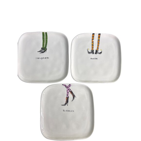 Rae Dunn Halloween Witch Leg Square Plates Set Of 3 - Picture 1 of 7